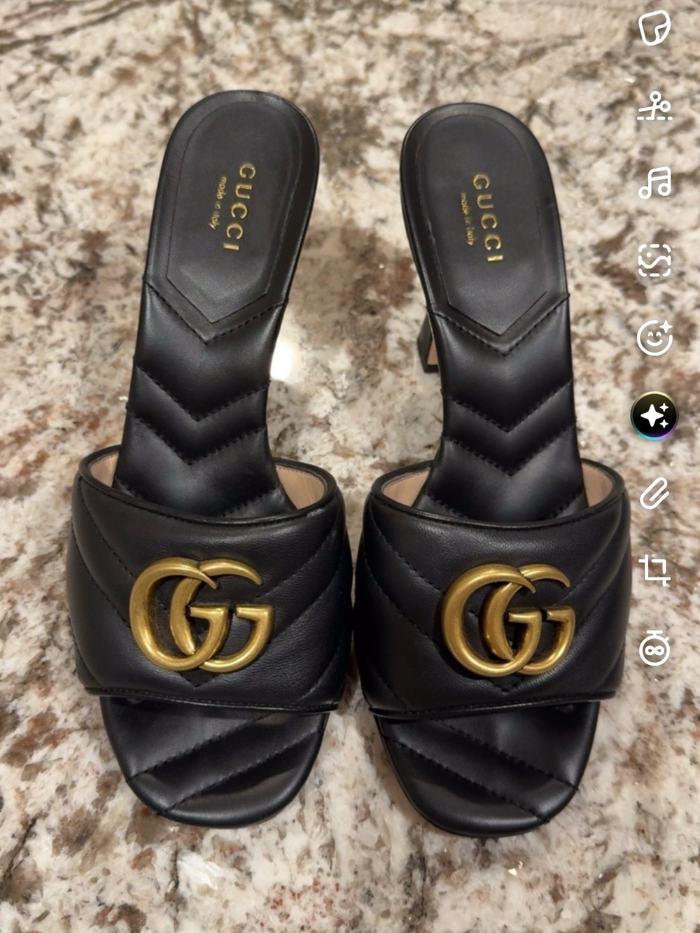 Gucci Black Quilted Leather Slide Mules with Gold Double G Emblem